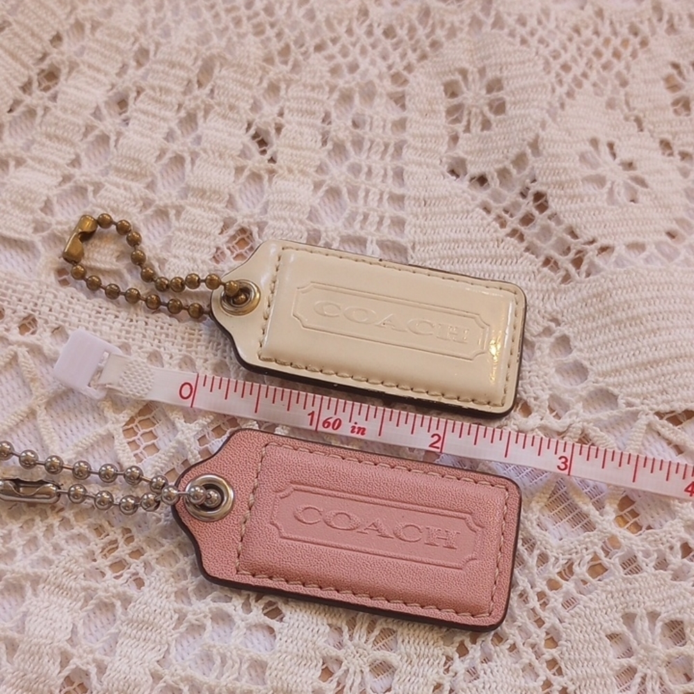 -Coach Pink and Cream Leather Keychain/Tags
